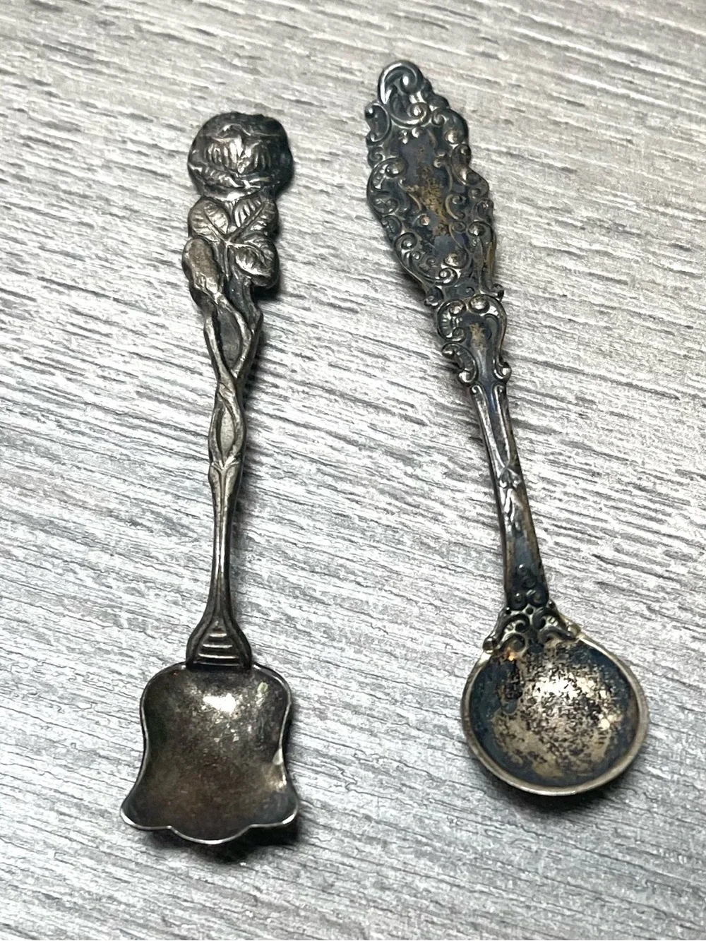Vintage Silver-Tone Mini Serving Spoons - Tarnished Silver Finish